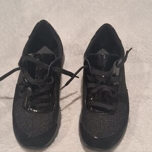 Waldlaufer Orthotritt Black Glitter Sparkle Patent Leather Lace Up Sneaker